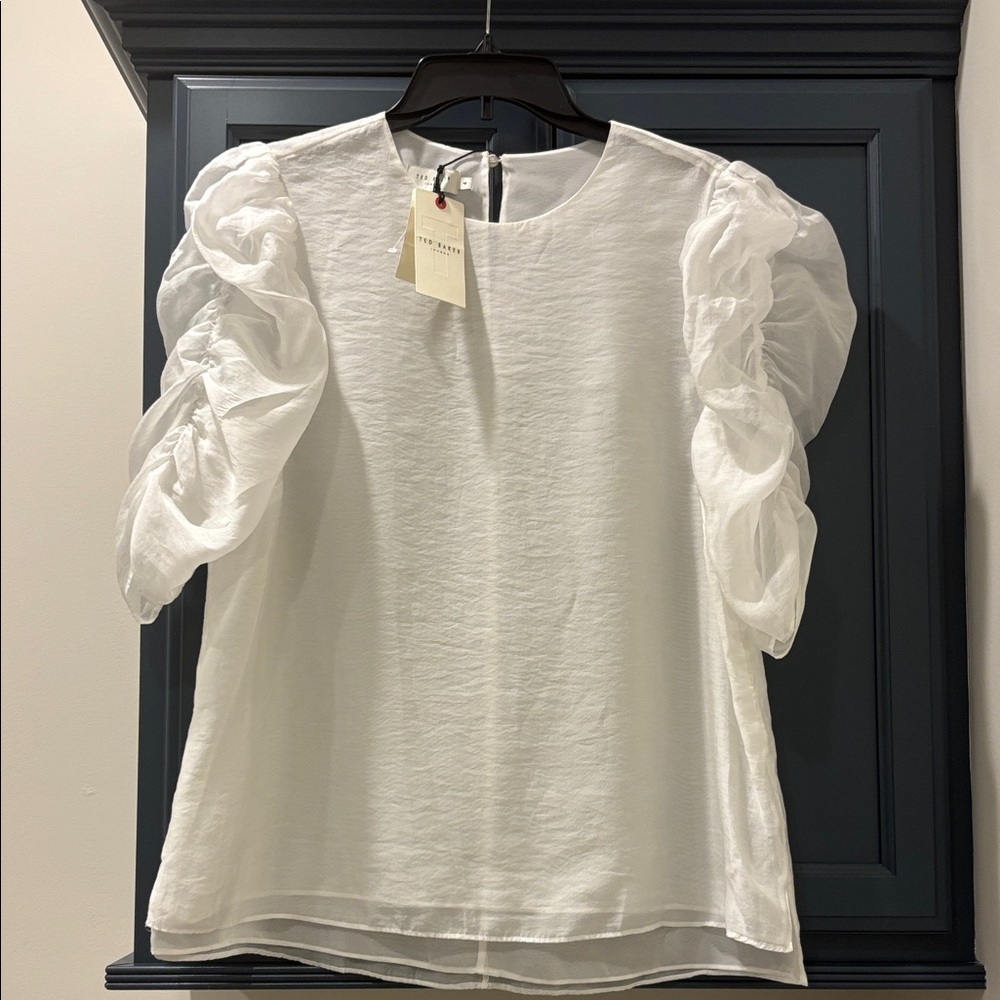 Ted Baker White Puff Sleeve Blouse - 10